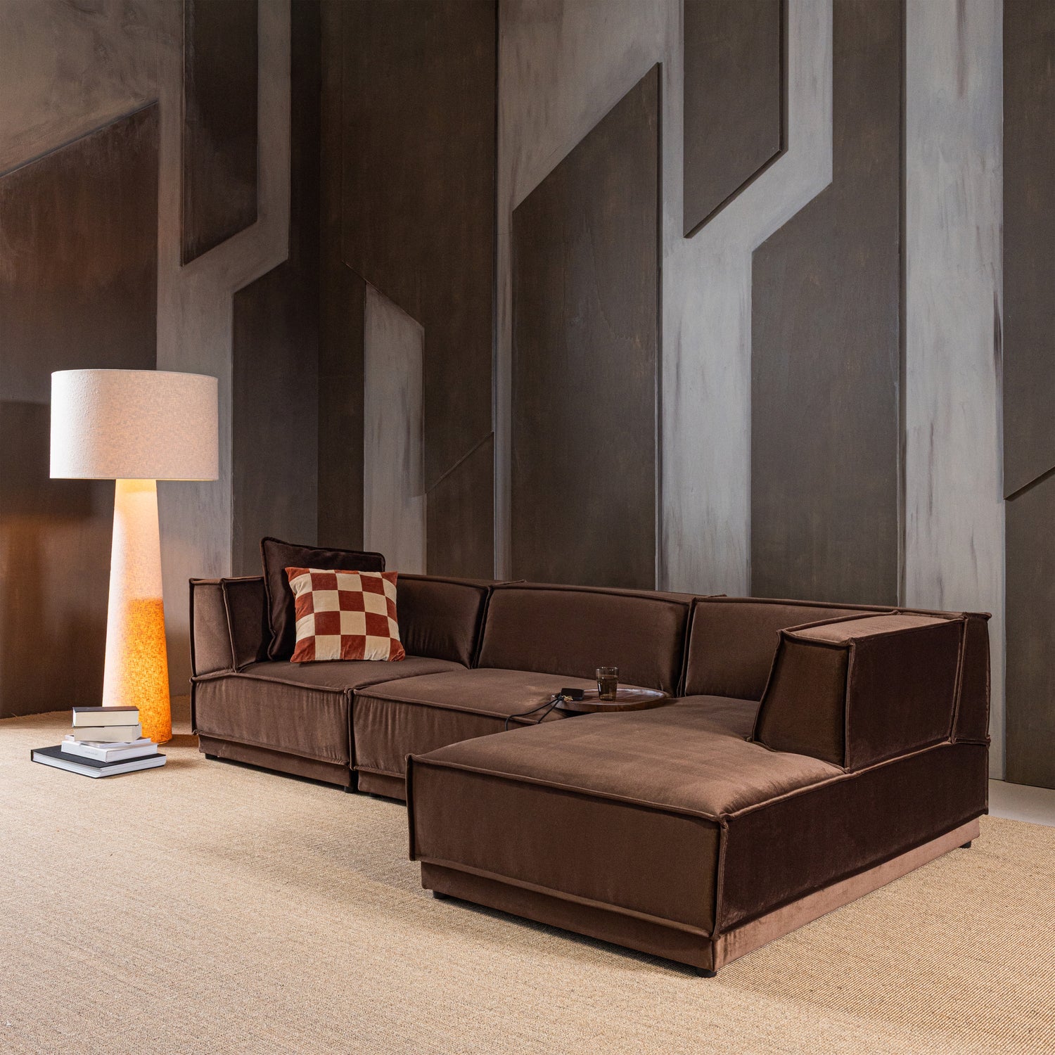 MANU CHAISE LONGUE SOFA RIGHTVELVET BROWN [fsc]