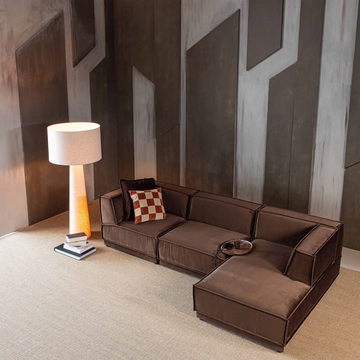 MANU CHAISE LONGUE SOFA RIGHTVELVET BROWN [fsc]