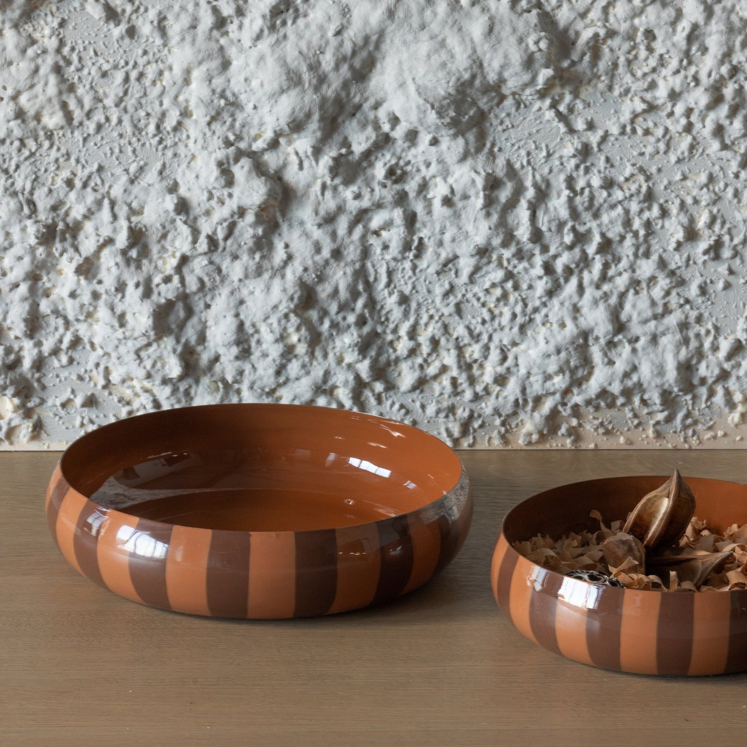 ORBA BOWL METAL HIGH GLOSS STRIPES BROWN/PINK