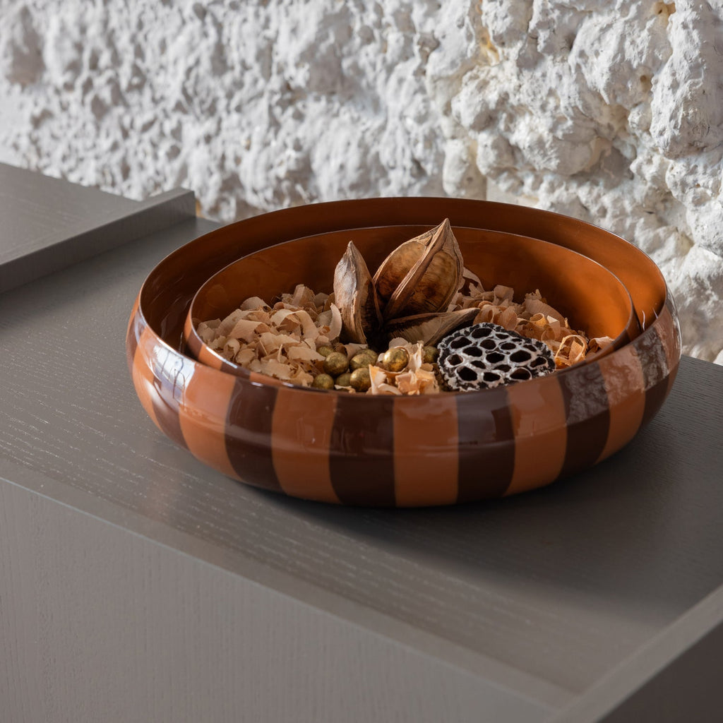 ORBA BOWL METAL HIGH GLOSS STRIPES BROWN/PINK
