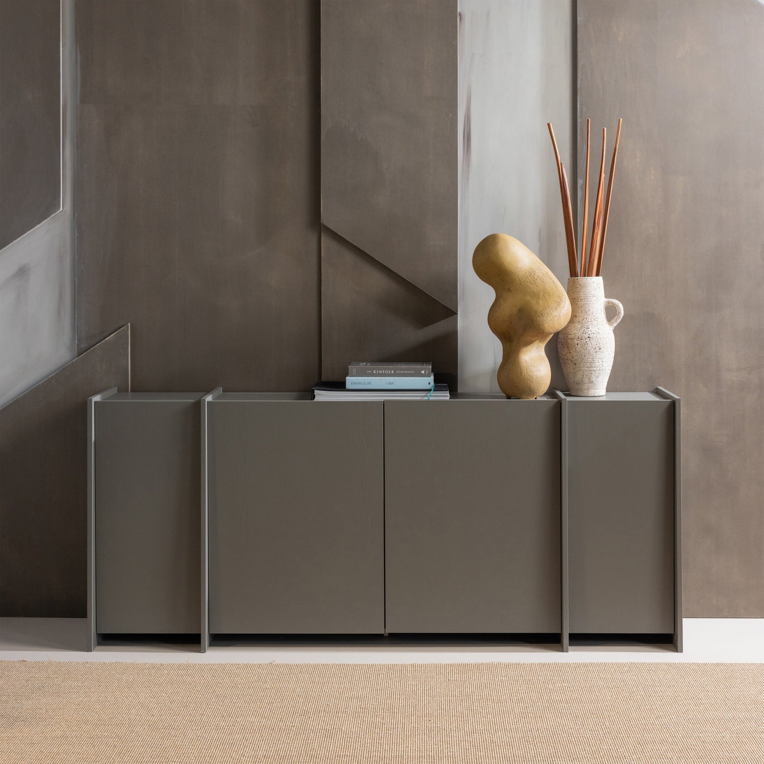 BROCK SIDEBOARD 200 CM ASH VENEER WARM GREY [fsc]
