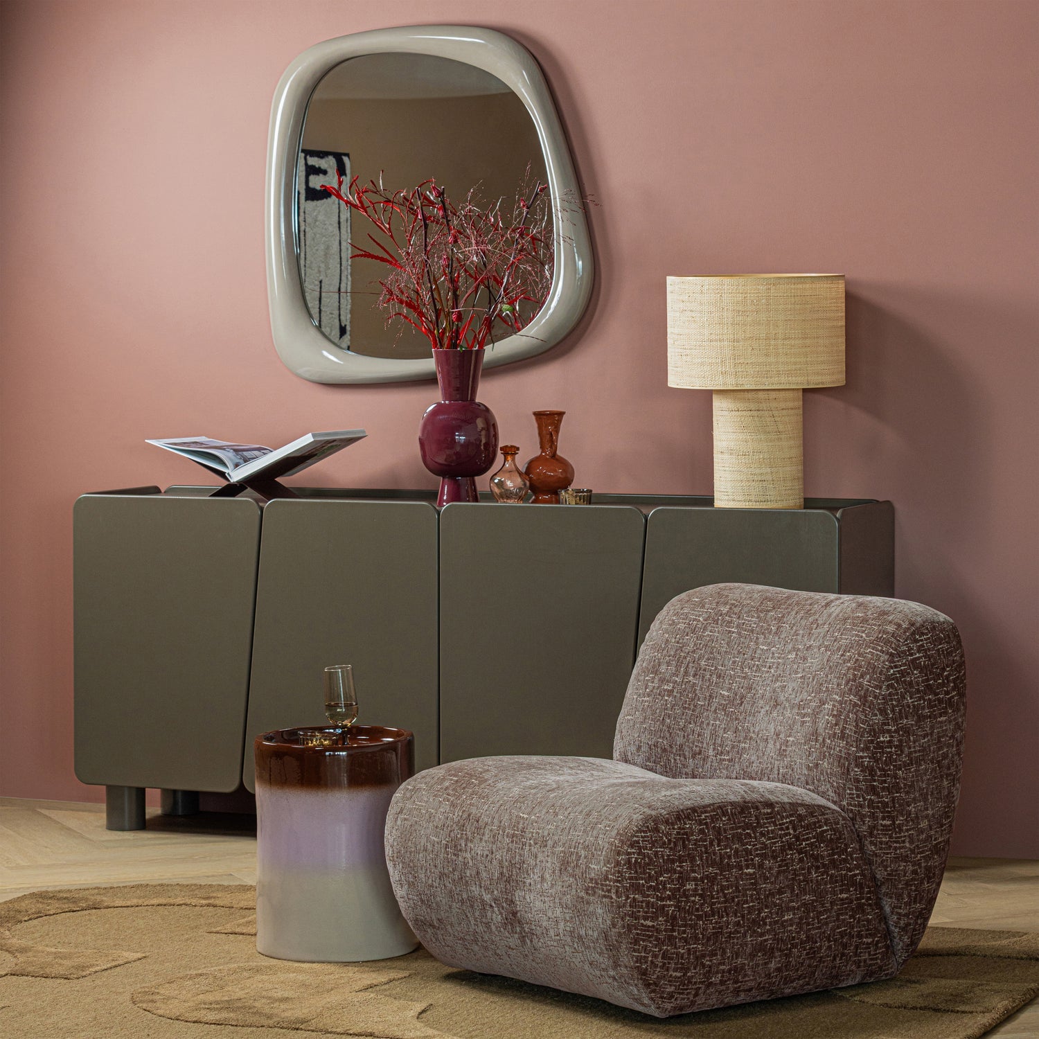 OLLO DECORATIVE SIDE TABLE O35X44 CM CERAMIC PINK/BROWN