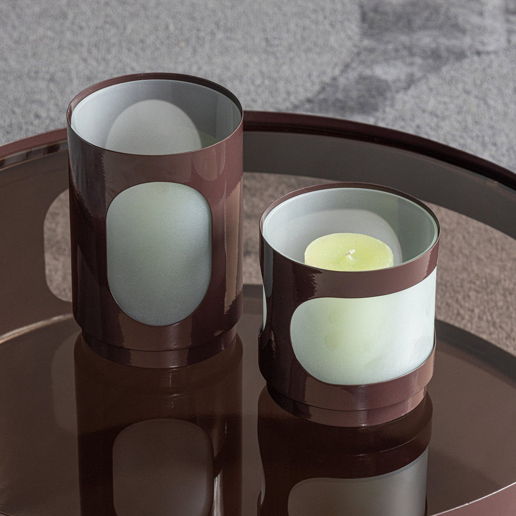 TAVO CANDLE HOLDERS METAL/GLASS BROWN - SET OF 2