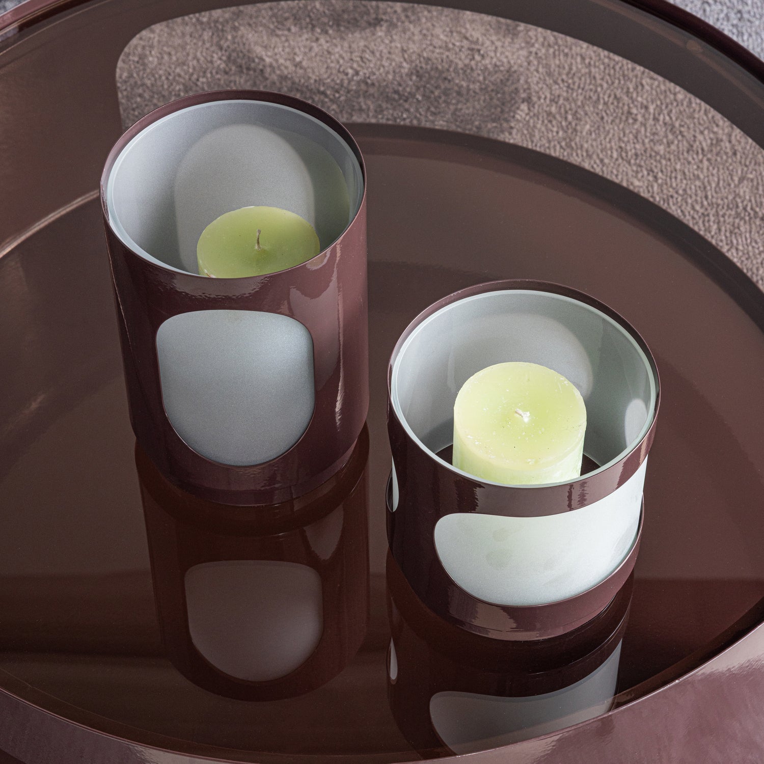 TAVO CANDLE HOLDERS METAL/GLASS BROWN - SET OF 2