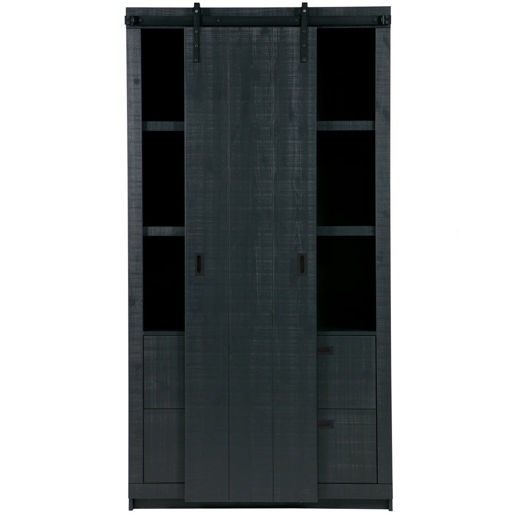 SLIDE BARN CABINET ROUGH SAWN PINE BLACK [fsc]