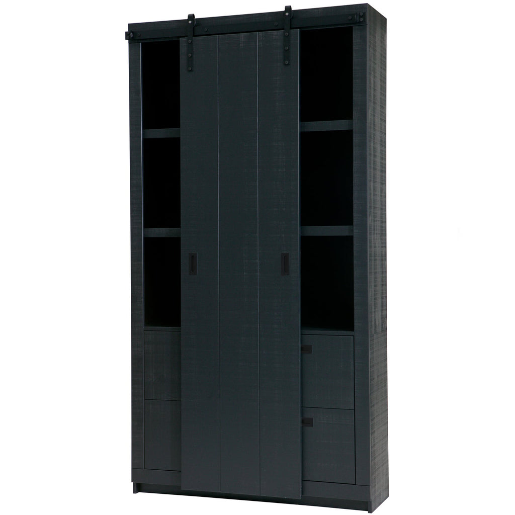 SLIDE BARN CABINET ROUGH SAWN PINE BLACK [fsc]