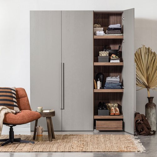 RENS 3-DOORS WARDROBE LONG HANDLE WALNUT/PEBBLE GREY [fsc]