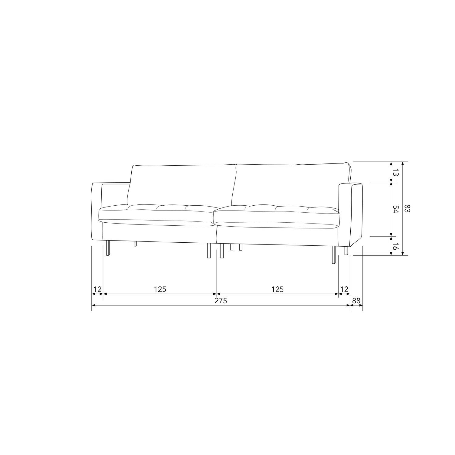 RODEO CLASSIC SOFA 3-SEATER ECO LEATHER BLACK