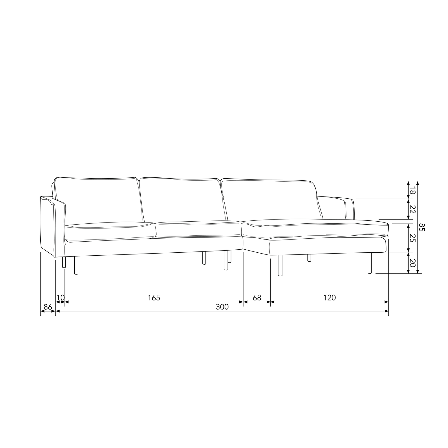 RODEO CHAISE LONGUE RIGHT ECO LEATHER COGNAC