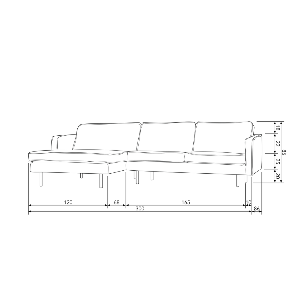 RODEO CHAISE LONGUE LEFT ECO LEATHER COGNAC