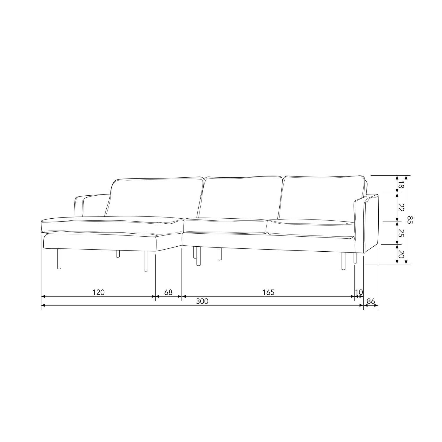RODEO CHAISE LONGUE LEFT ECO LEATHER COGNAC