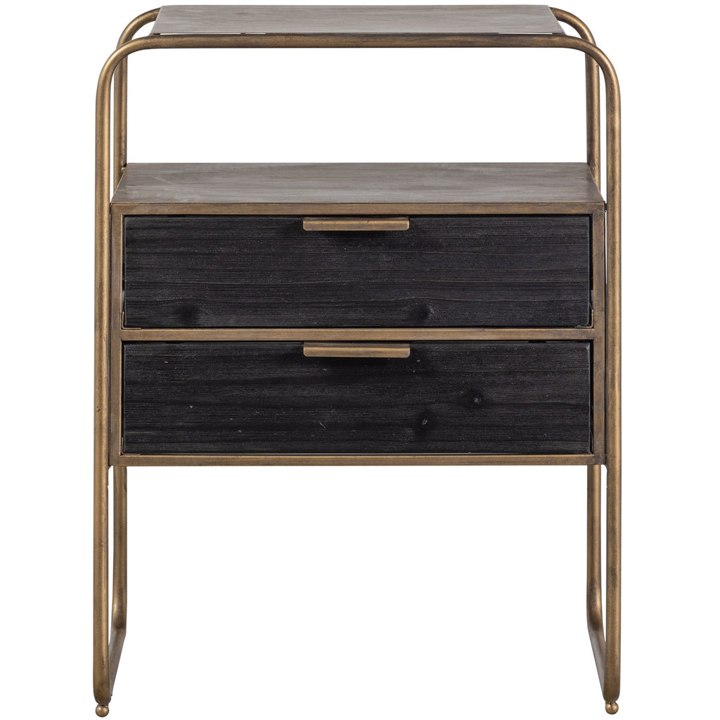 POLITE NIGHTSTAND METAL/WOOD ANTIQUE BRASS