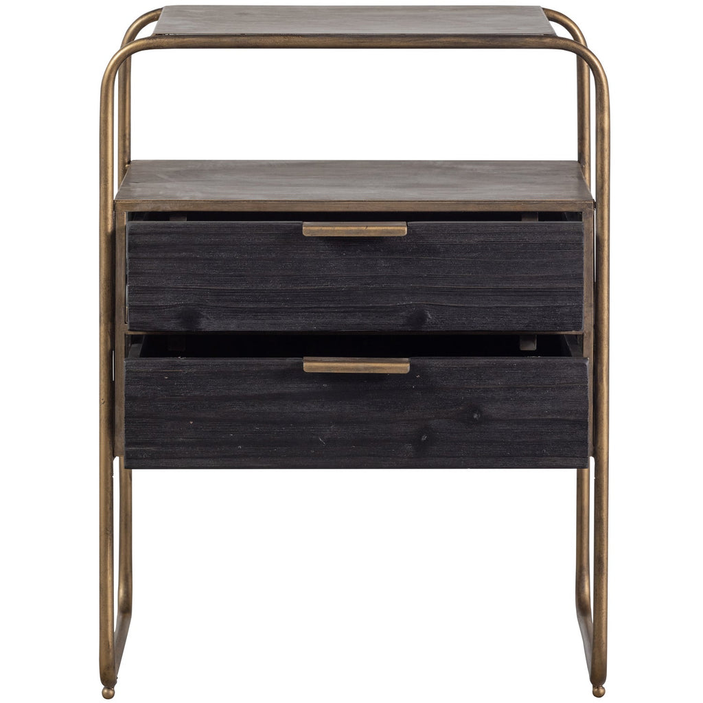 POLITE NIGHTSTAND METAL/WOOD ANTIQUE BRASS