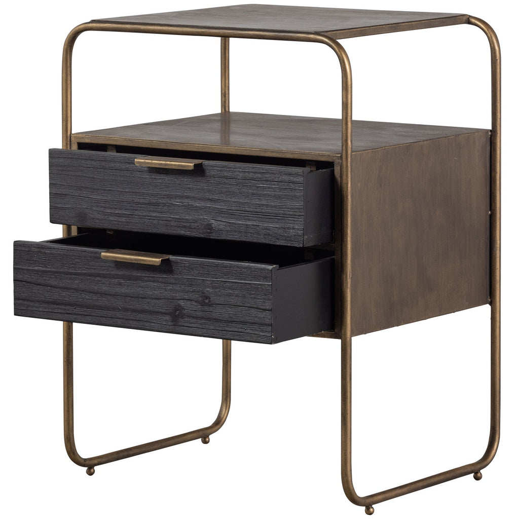 POLITE NIGHTSTAND METAL/WOOD ANTIQUE BRASS
