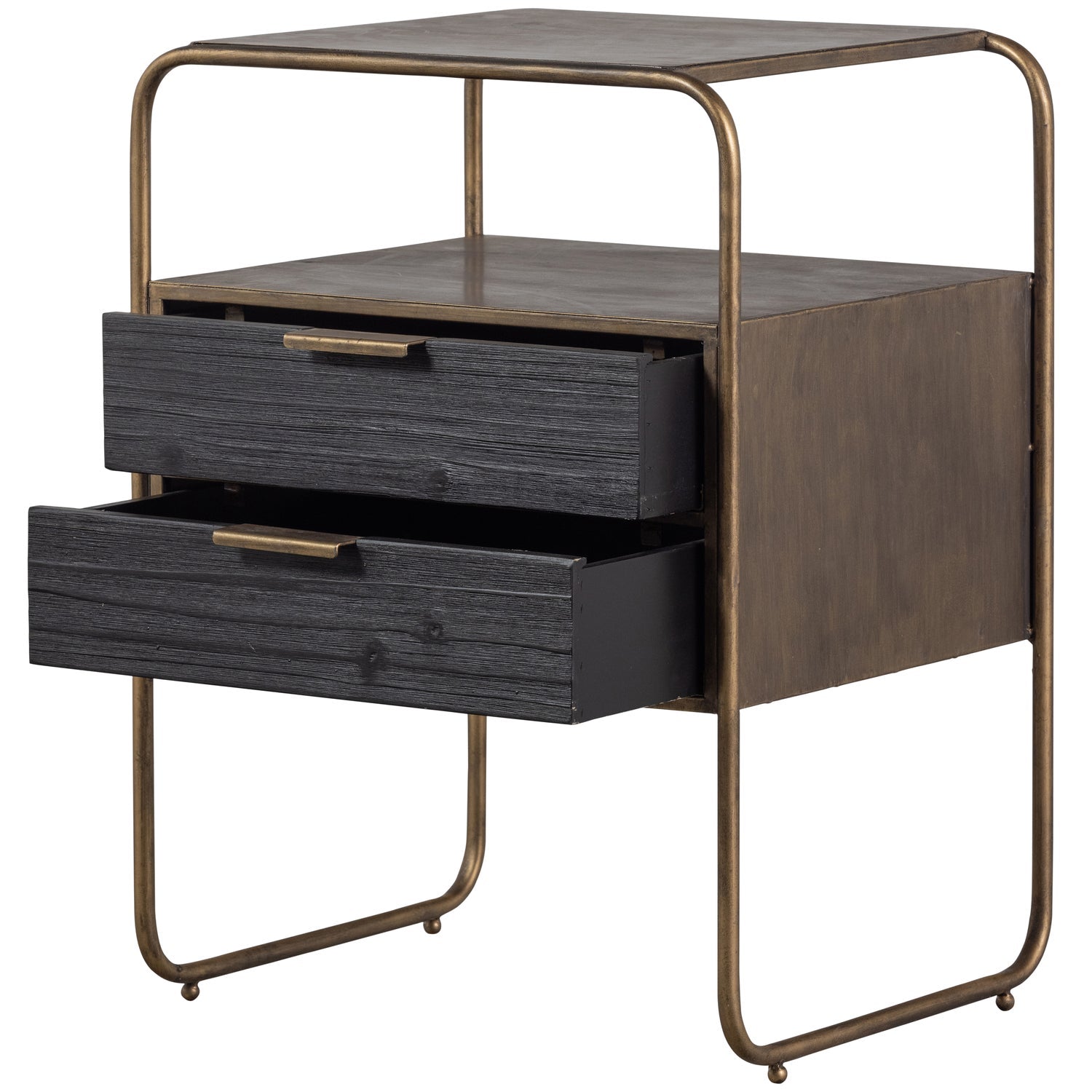 POLITE NIGHTSTAND METAL/WOOD ANTIQUE BRASS