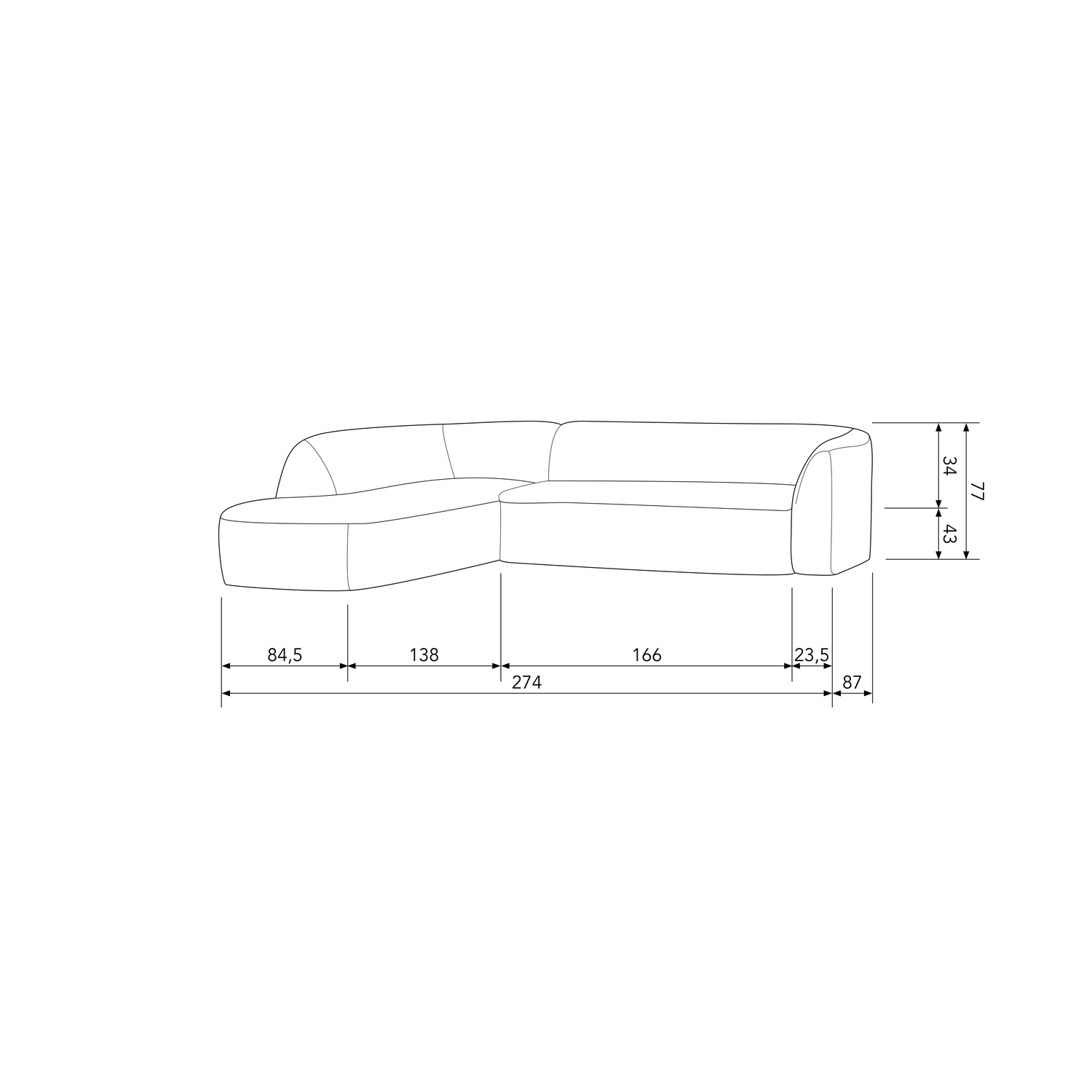 SLOPING CORNER SOFA LEFT NATURAL MELANGE