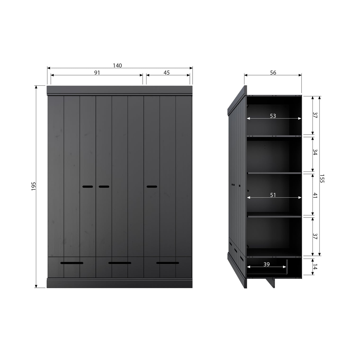 CONNECT 3-DOORS DRAWER - STRIP DOORS BLACK [fsc]