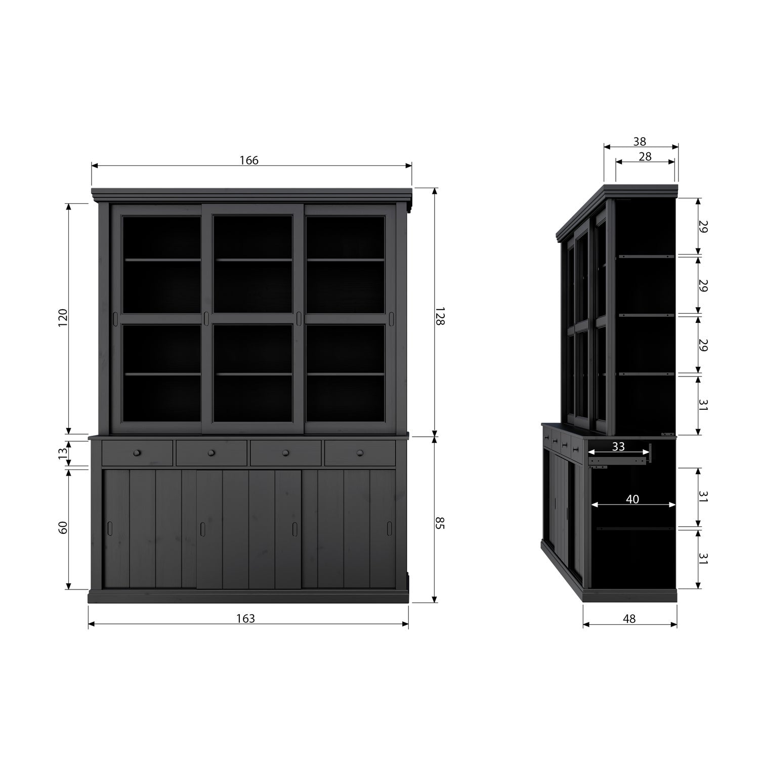 LAGOS LARGE SHOWCABINET PINE DEEP BLACK [fsc]