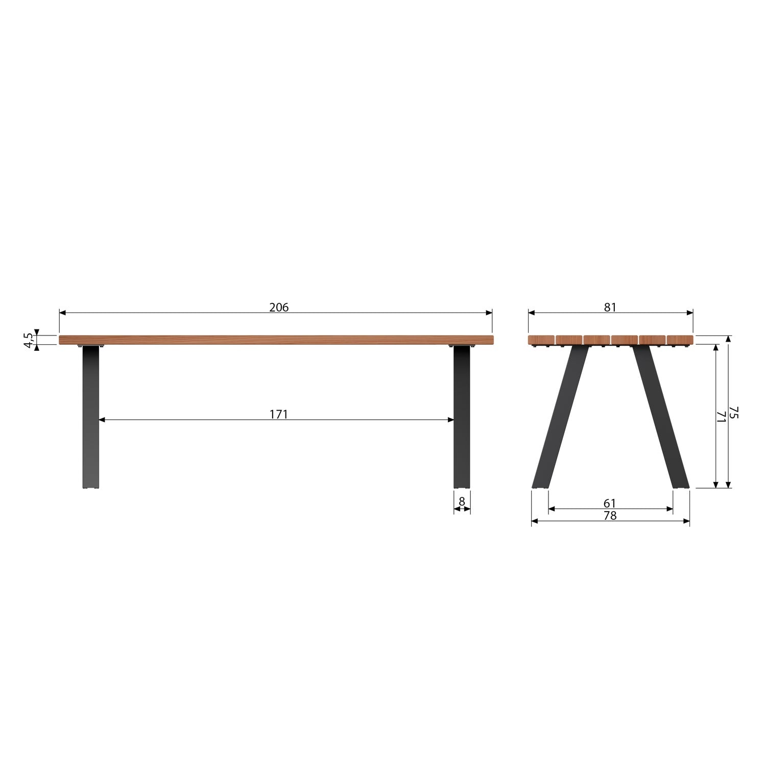 TABLO GARDEN TABLE AYOUS NATURAL WITH A-LEG METAL [fsc]