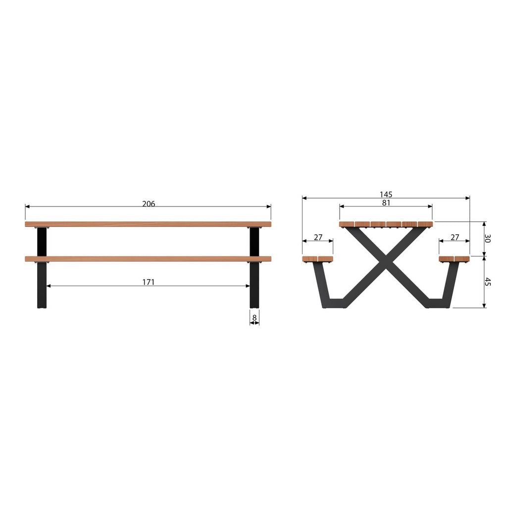 TABLO GARDEN PICKNICK TABLE AYOUS BLACK X-POOT METAL[fsc]