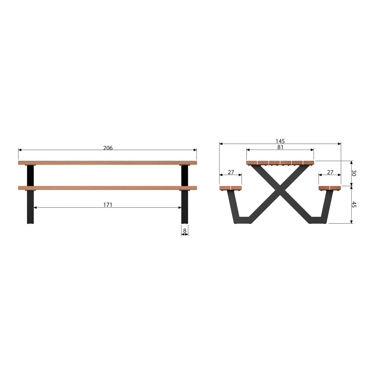 TABLO GARDEN PICKNICK TABLE AYOUS BLACK X-POOT METAL[fsc]
