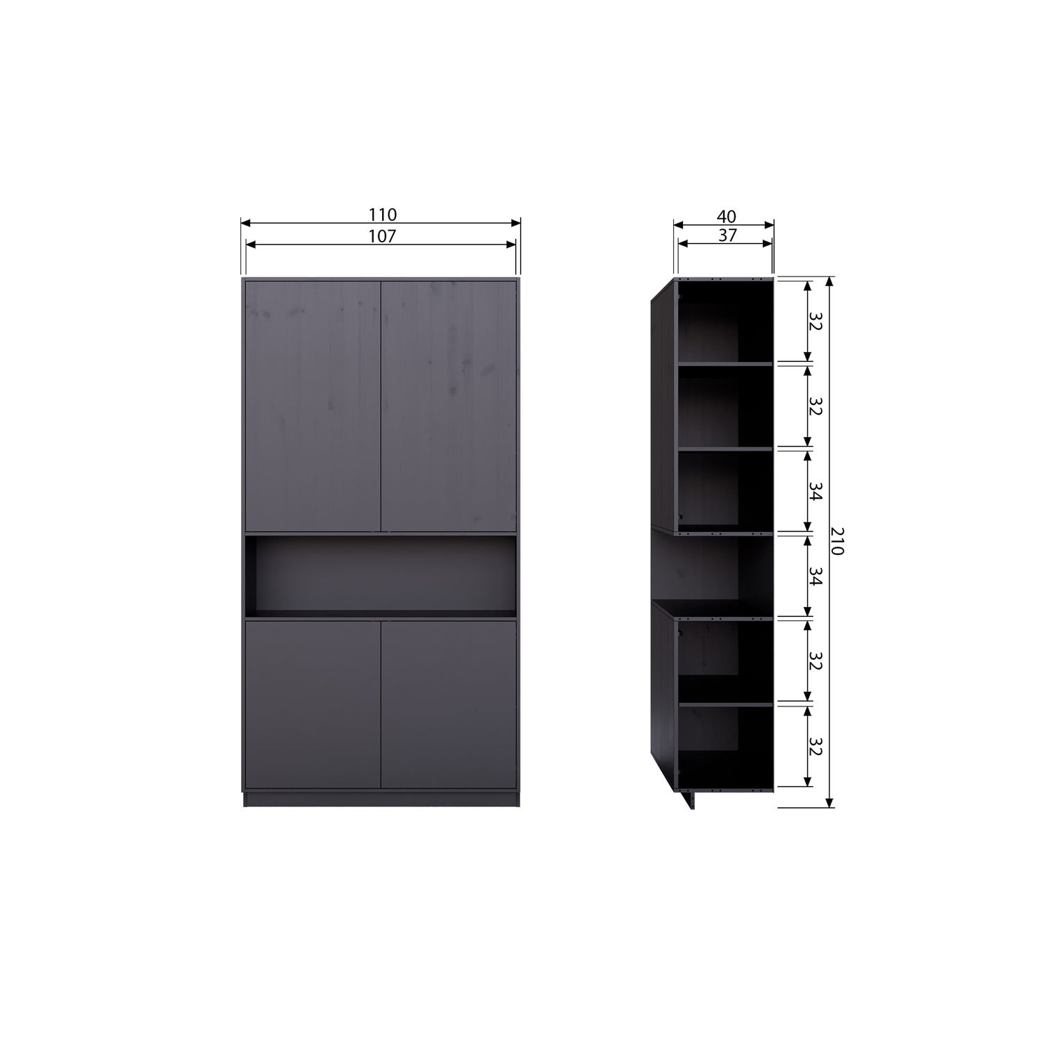 FINCA STORAGE CABINET 110 CM PINE DEEP BLACK [fsc]
