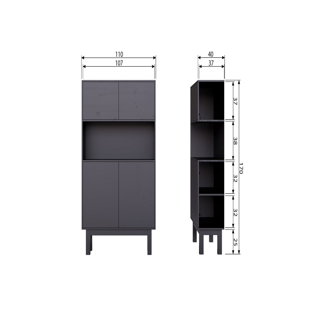 FINCA BUFFET / BAR CABINET PINE DEEP BLACK [fsc]