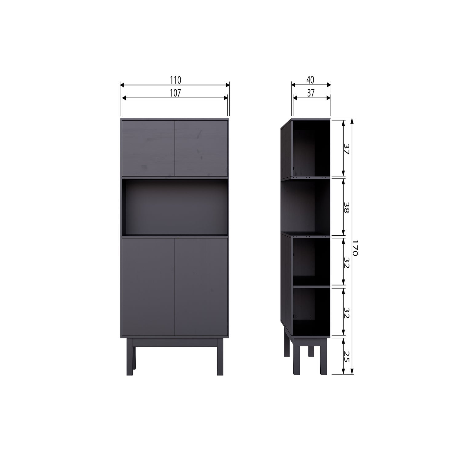 FINCA BUFFET / BAR CABINET PINE DEEP BLACK [fsc]