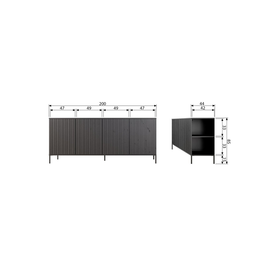 NEW GRAVURE SIDEBOARD 200 CM PINE BLACK [fsc]