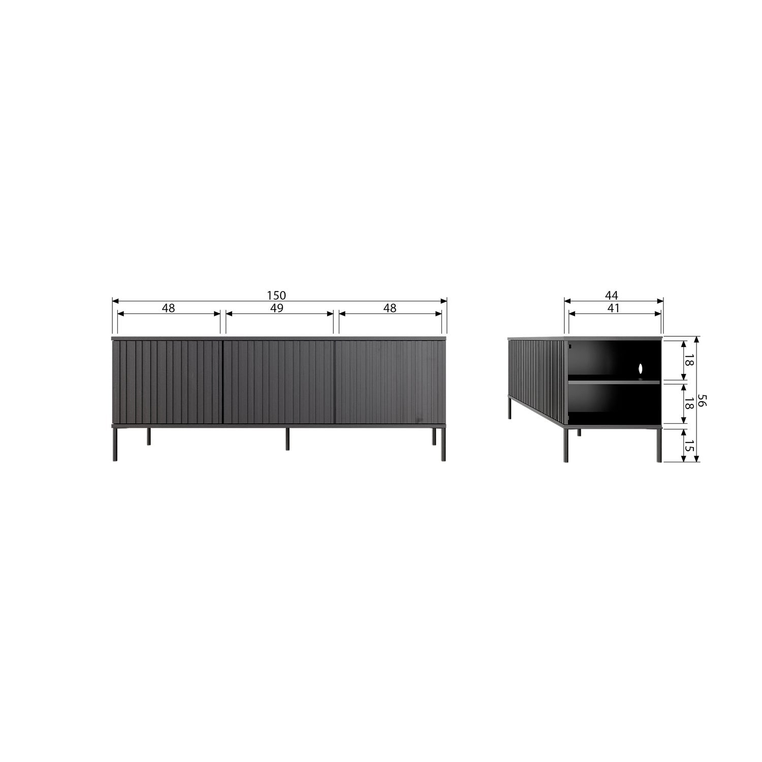 NEW GRAVURE TV UNIT 150 CM PINE BLACK [fsc]