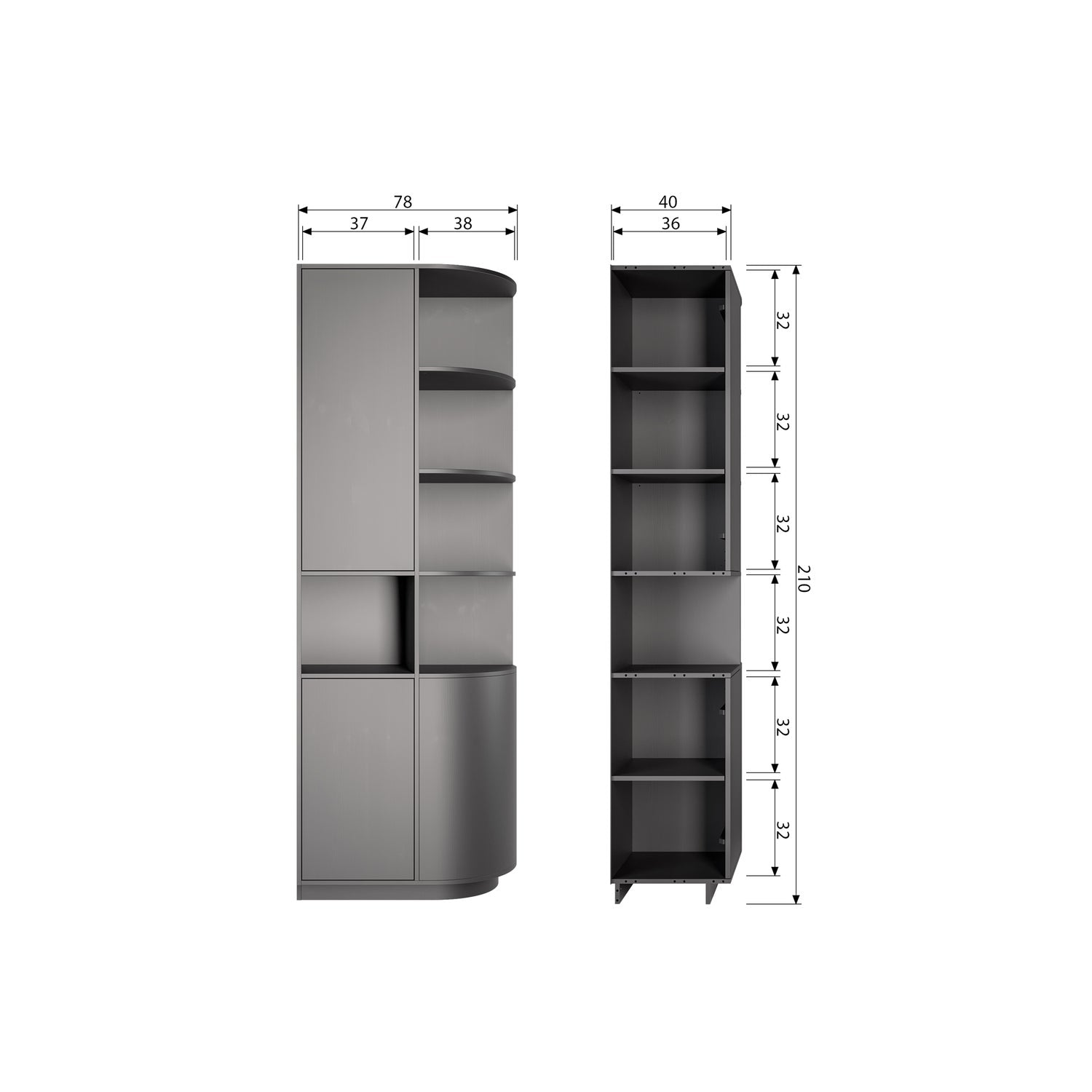 FINCA STORAGE CABINET ROUND RIGHT 78CM PINE DEEP BLACK [fsc]